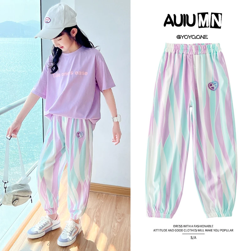 女童防蚊裤夏季薄款儿童休闲运动裤冰丝2025新款女孩大童夏装裤子