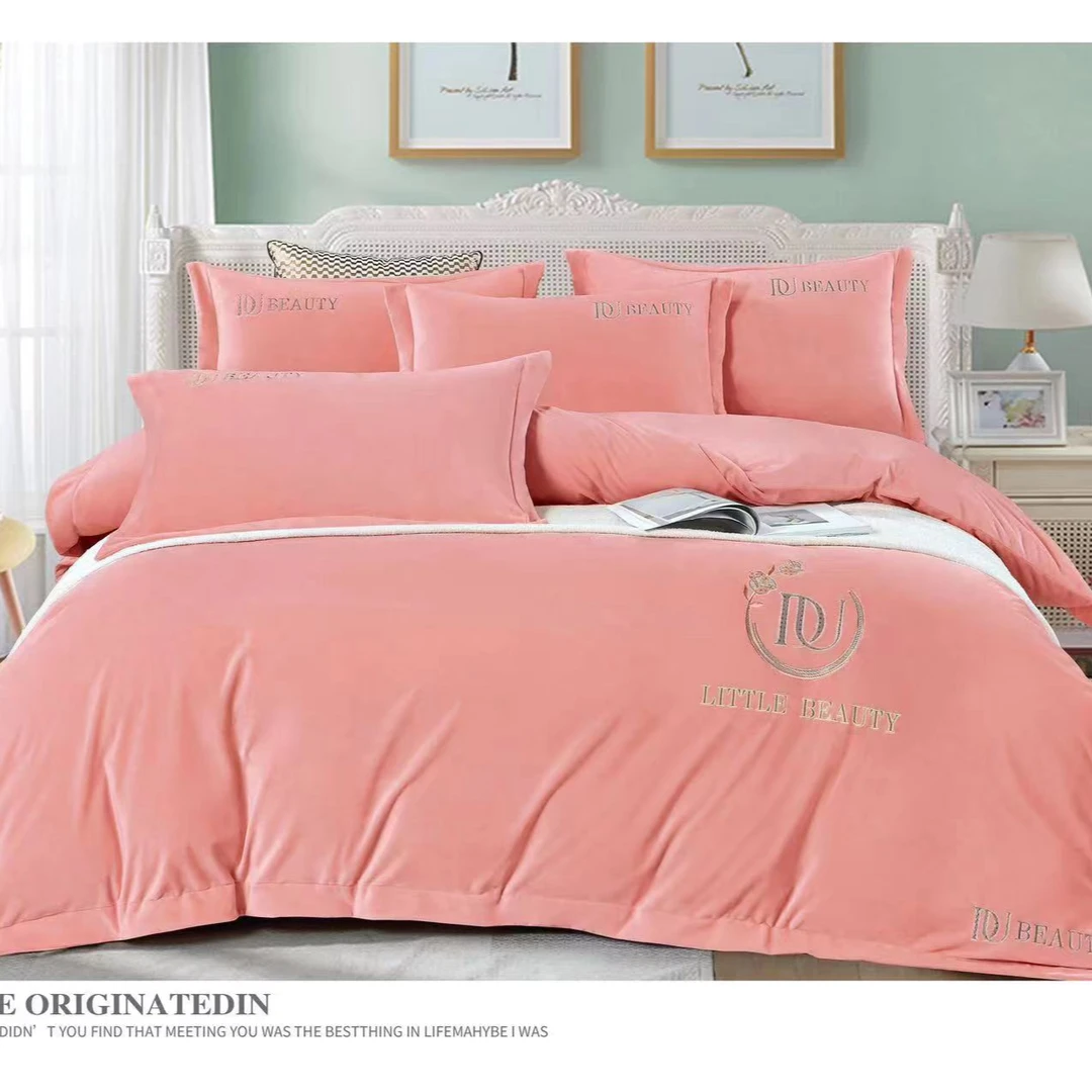 宝宝绒床裙简约款多色四件套