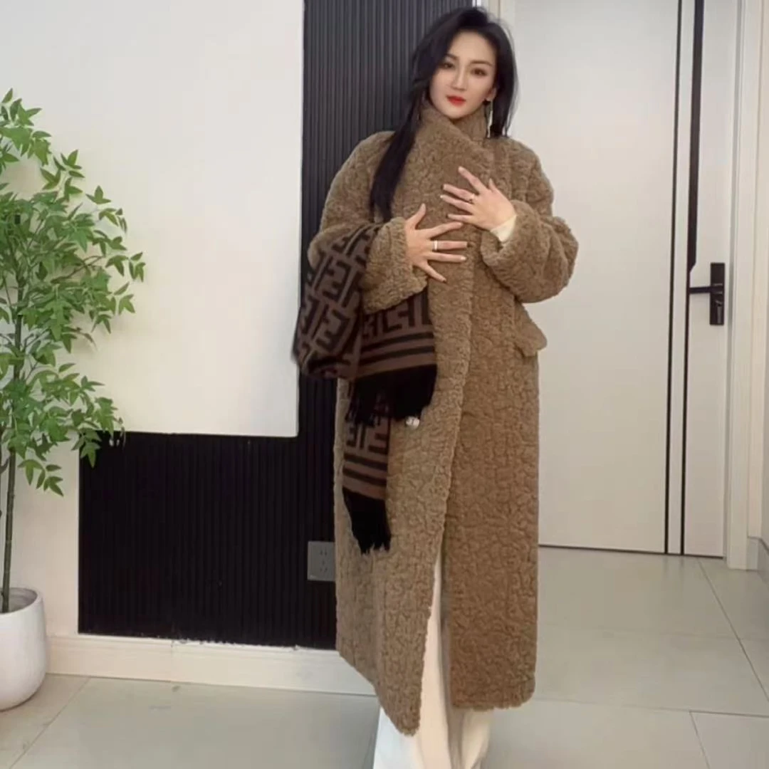 女款冬季气质时尚秋冬云朵毛长款毛毛外套-100