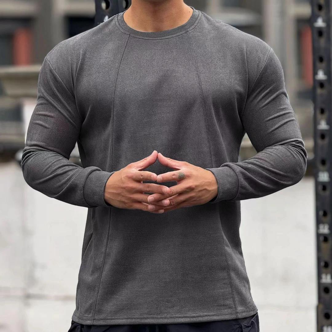 运动长袖男T恤圆领美式潮牌健身肌肉撸铁狗跑步训练大码宽松春秋