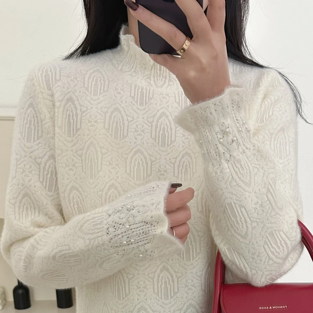 高级感内搭仿水貂绒高领毛衣女秋冬打底衫女款爆款2024新款针织衫