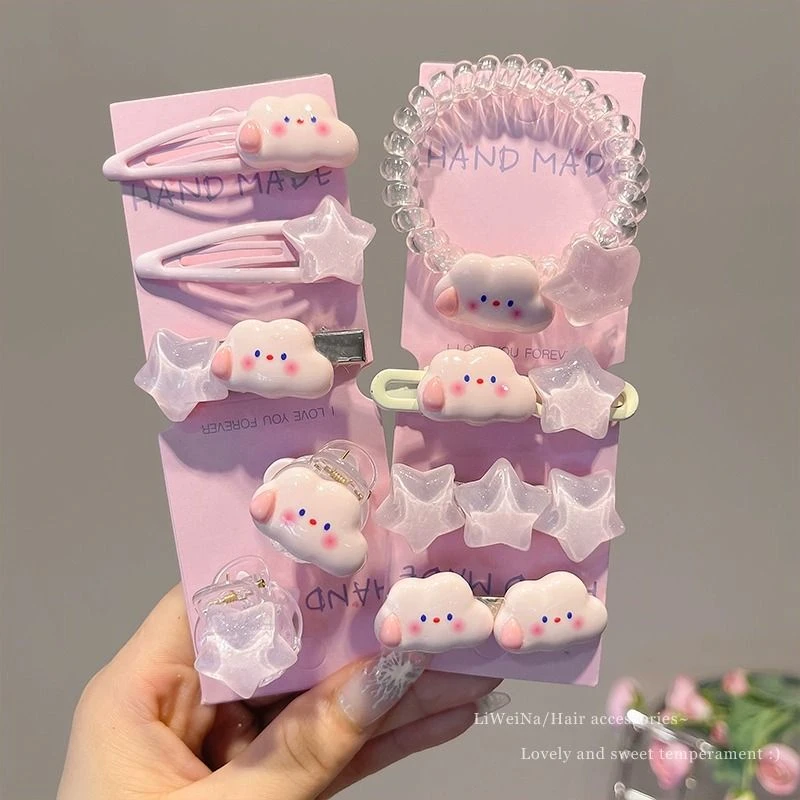 可爱粉色云朵星星发夹女侧边刘海夹前额碎发鸭嘴夹子儿童发卡头饰