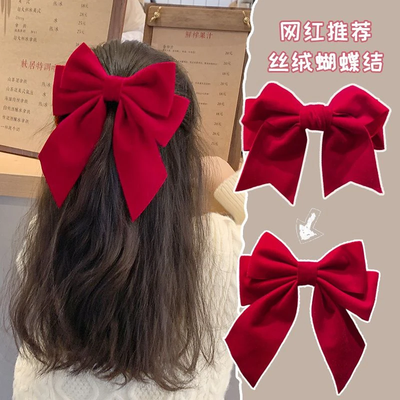 红色蝴蝶结头饰儿童发夹女童发卡后脑勺夹子女孩发饰