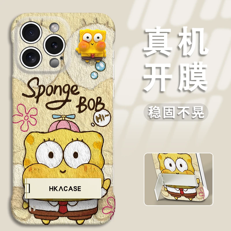油画海绵宝宝适用苹果vivo华为oppo小米iPhone15手机壳PC无边框