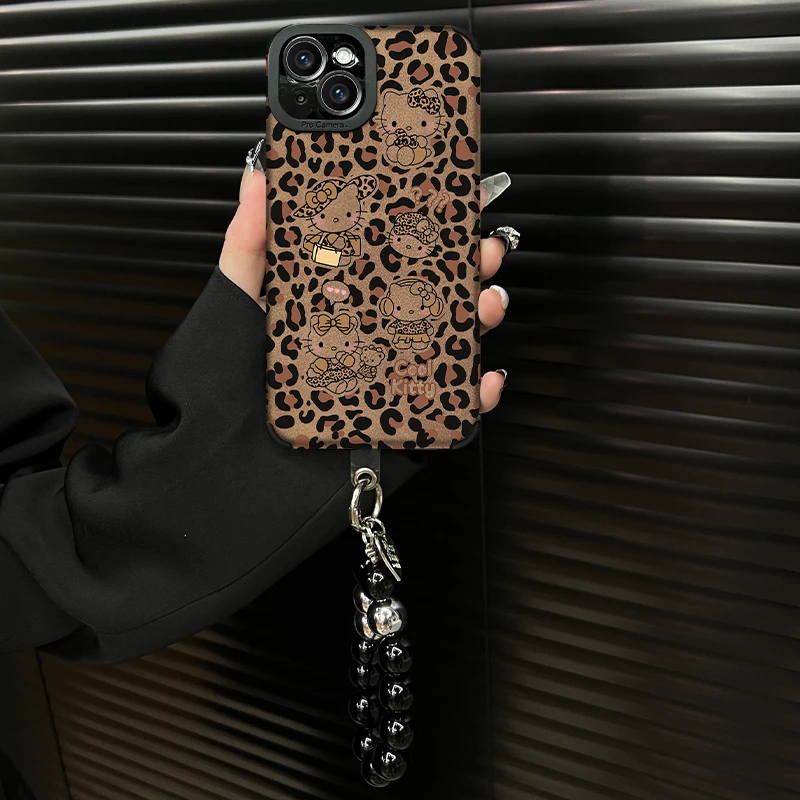 豹纹凯蒂猫ins风秋冬皮质软壳创意适用于苹果手机壳vivo华为oppo