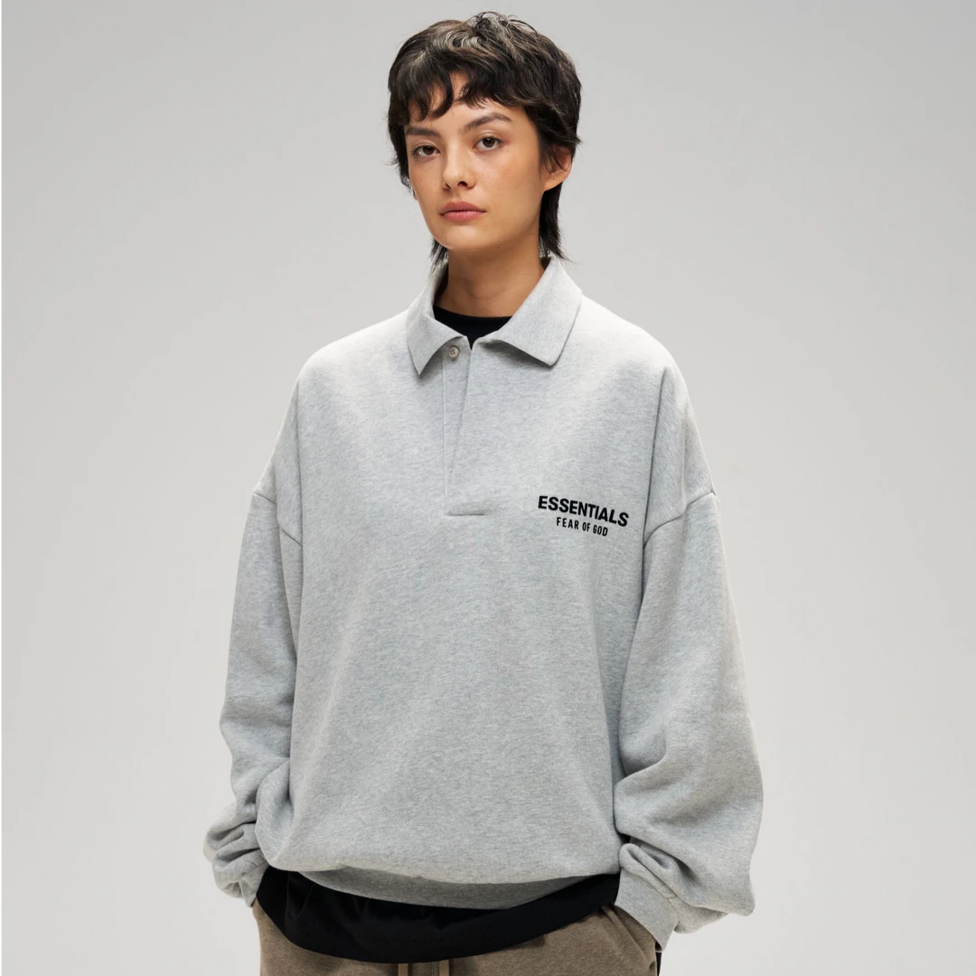 ESSENTIALS FEAR OF GOD 2024 Holiday Core抓绒Polo衫 浅雾灰