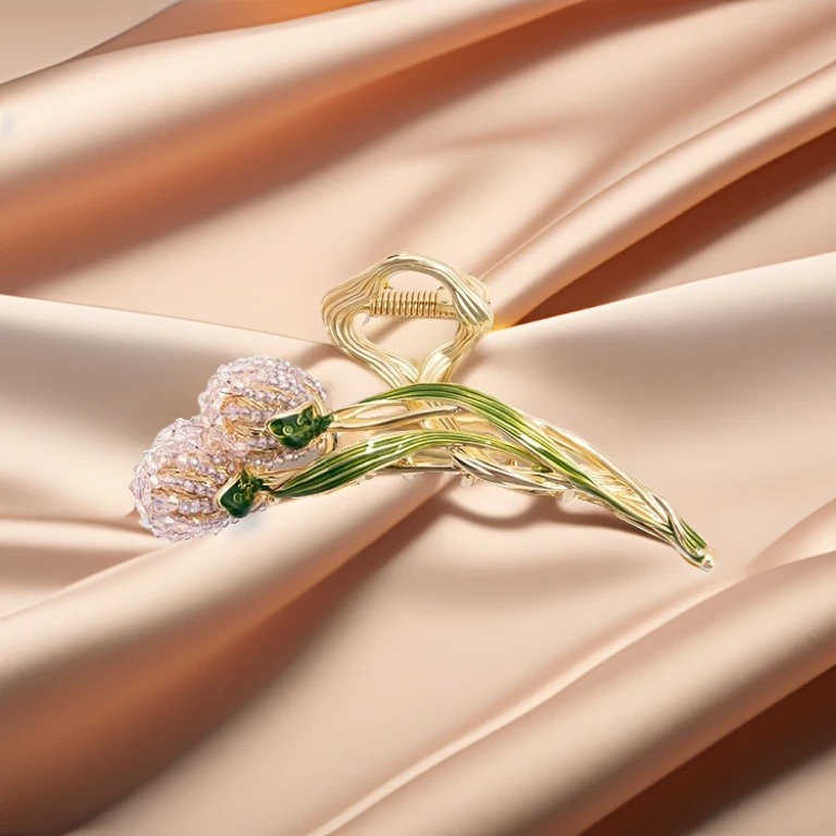 爆款璀璨郁金香绿色爱的模样粉色鲨鱼夹绿色抓夹皇冠配饰345