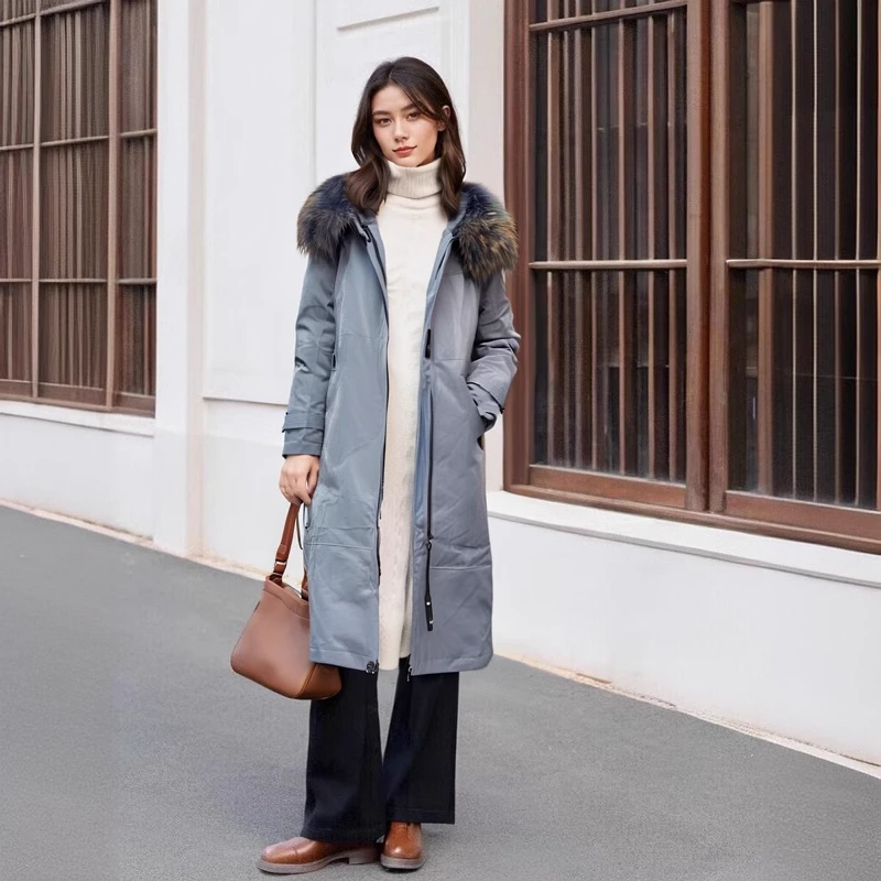 秋冬女款派克服内胆可拆卸大毛领加厚款