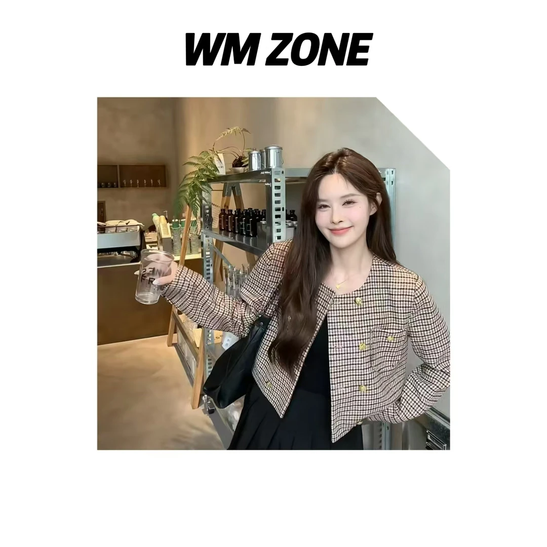 虎儿 3-2526【重奢】双排扣千鸟格小香短款外套