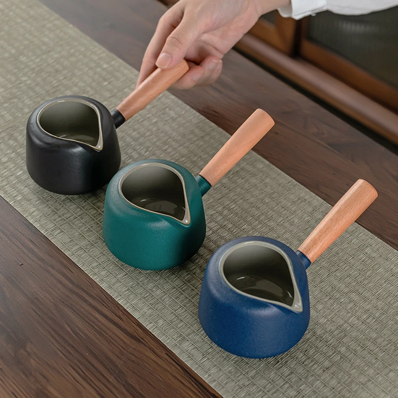 黑陶侧把公道杯公杯茶漏套装简约家用陶瓷茶海分茶器功夫茶具配件