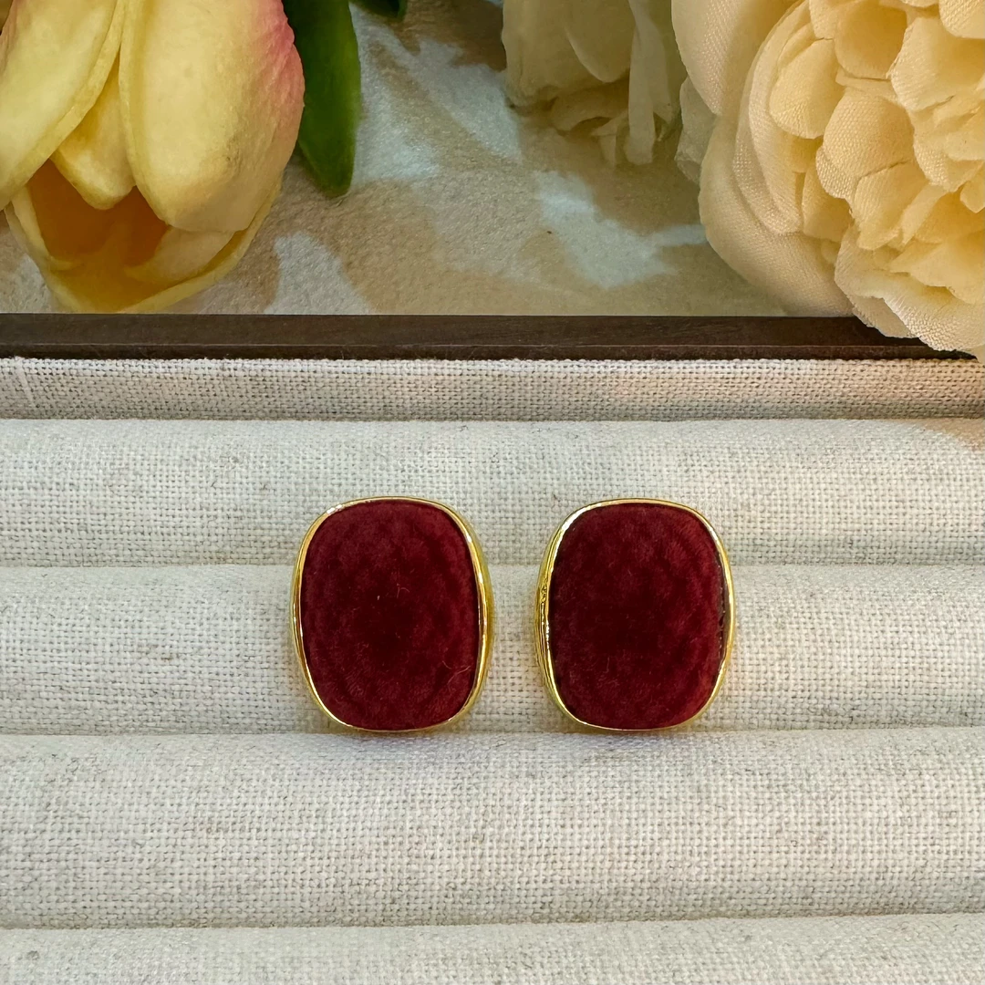 铜合金耳饰 【菱格纹酒红】简约显白高级耳钉 A157