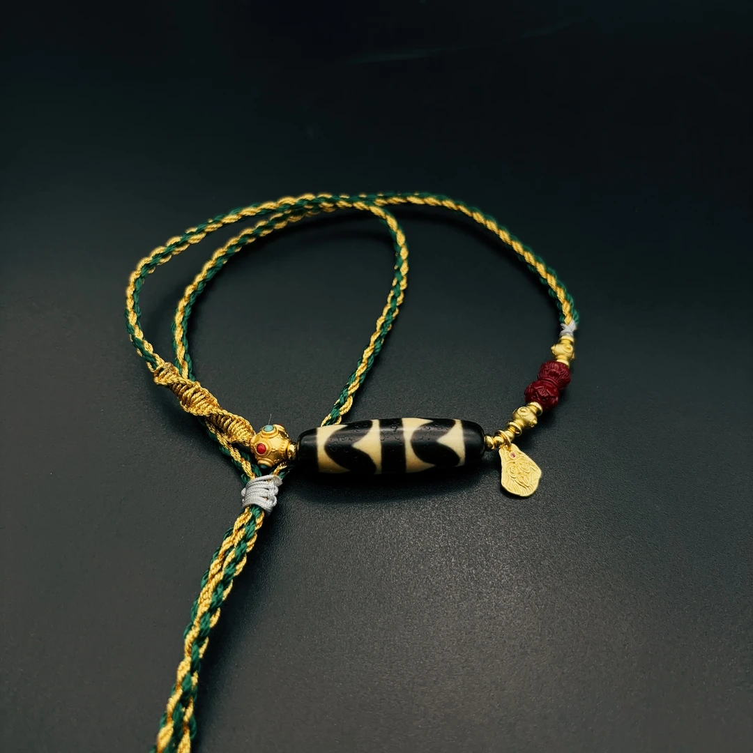 牙黄双虎牙天珠项链锁骨链穿搭玛瑙材质台工艺天珠真品100%保真