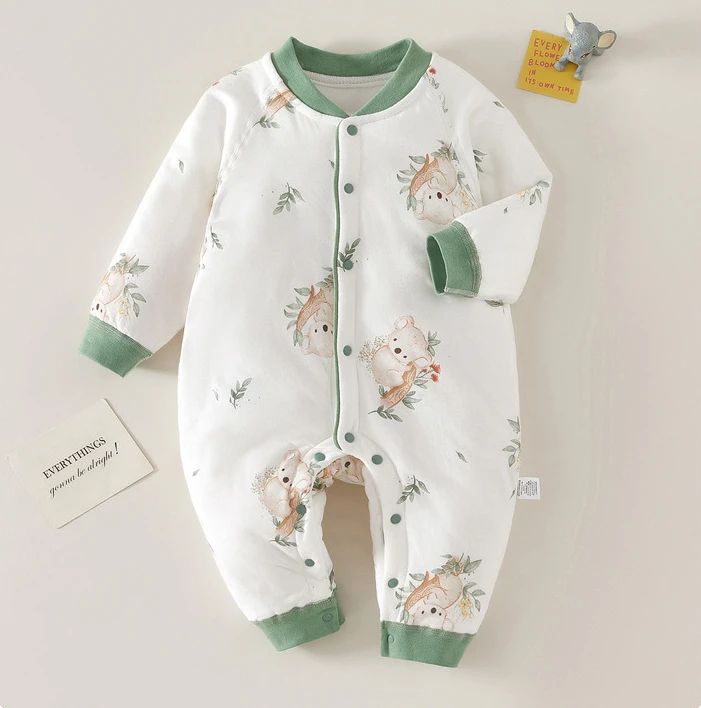 婴童40克薄棉连体衣爬服暖春秋冬无骨哈衣加厚对门儿童40克薄棉