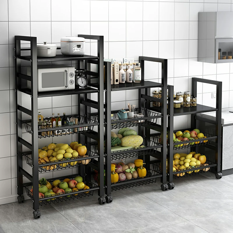 厨房置物架微波炉加厚储物架家用货架落地多功能多层收纳蔬菜架子
