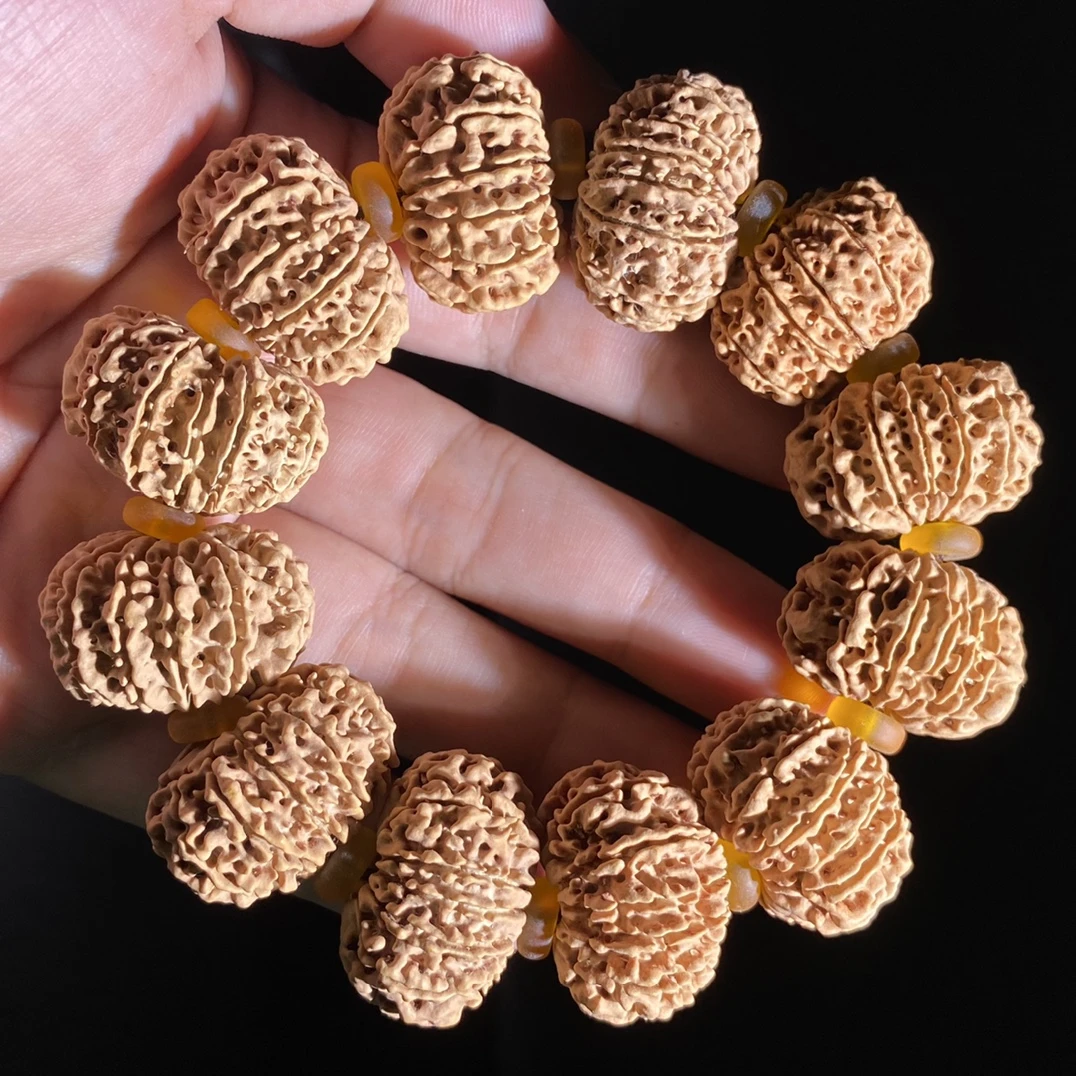 尼泊尔十二瓣满肉26mm元宝飞碟大金刚菩提籽手串一物一图联系客服