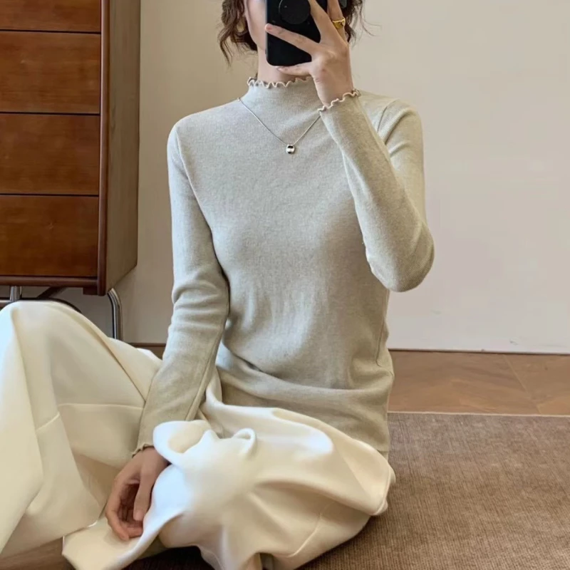 半高领打底针织衫女秋冬新款修身显瘦内搭毛衣短款上衣