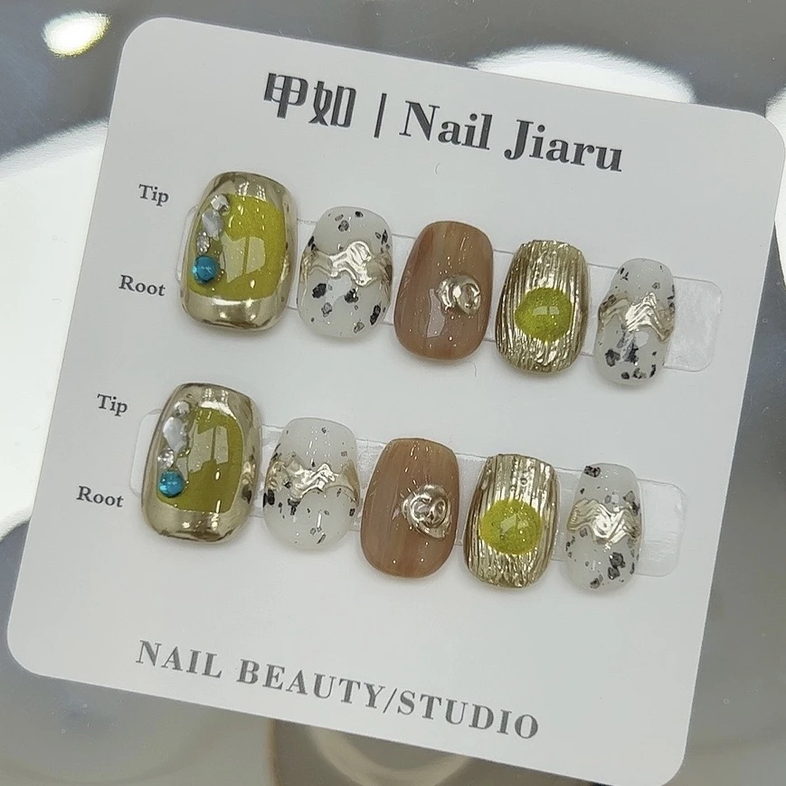 【怪兽】甲如纯手工穿戴甲定制美甲贴片绿猫眼跳色穿戴式可拆卸