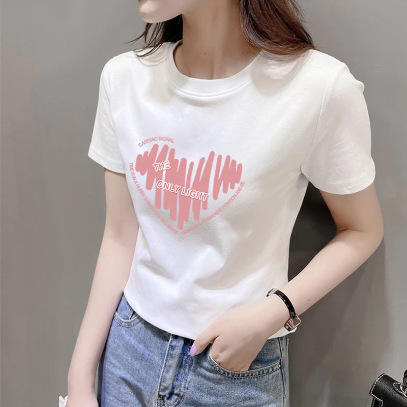 210克螺纹2023款正肩白色短袖t恤女宽松纯棉半袖短款体桖上衣夏