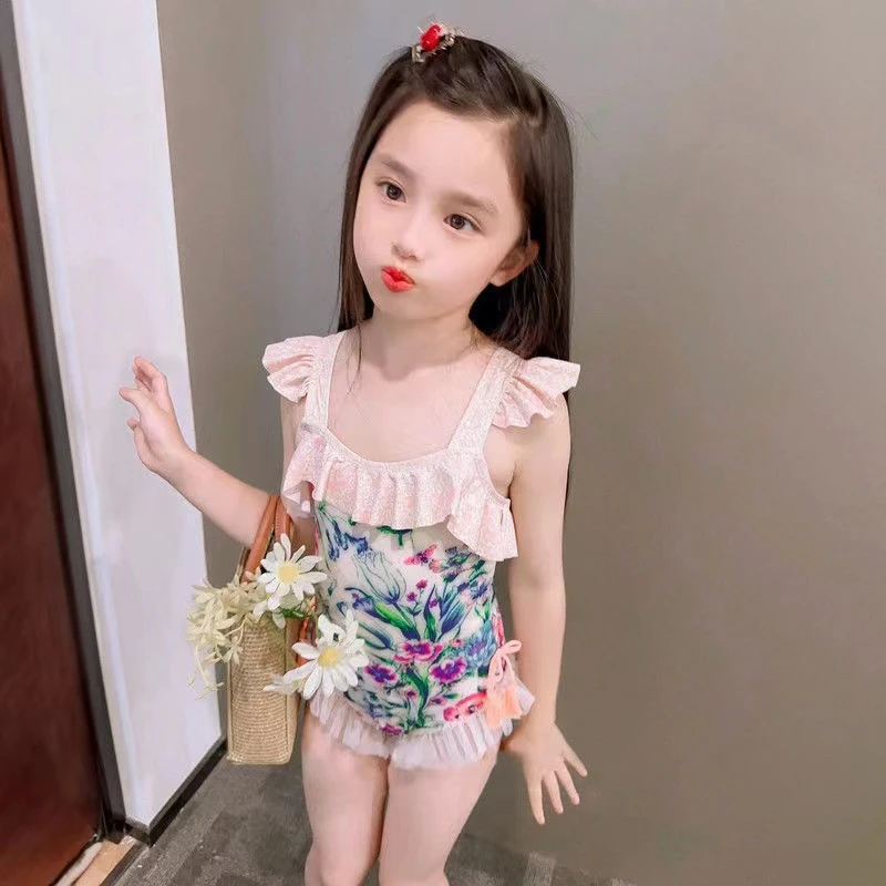 美人鱼泳衣女童2024夏季新款女宝花边连体泳装洋气女孩3岁游泳衣