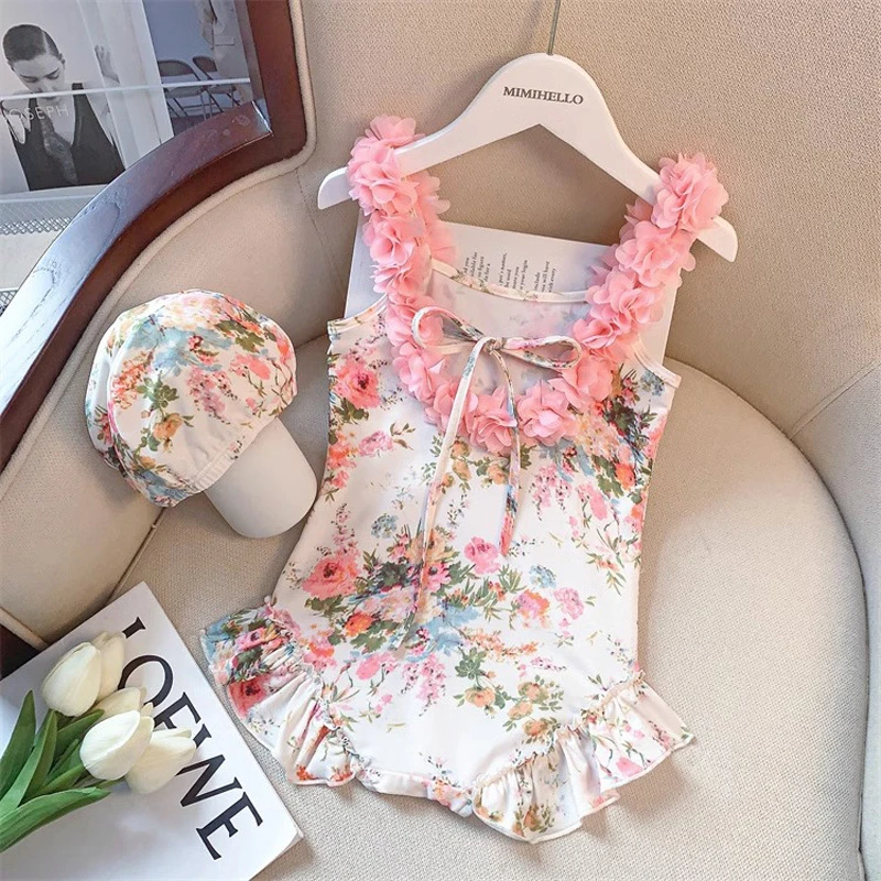 女童泳衣夏季2024儿童新款女宝洋气高级感小女孩甜美连体碎花泳衣