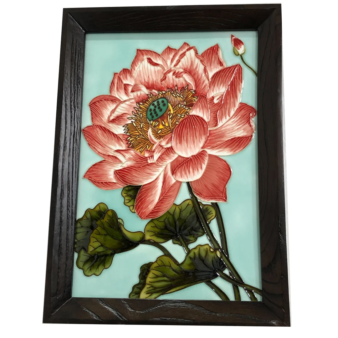 37*52玄关挂画 客厅挂画  老榆木实木 瓷板画