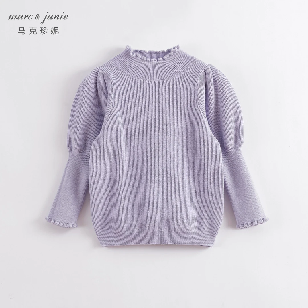 马克珍妮复古洋气花边针织毛衣 秋冬纯色套头针织衫女童 221380