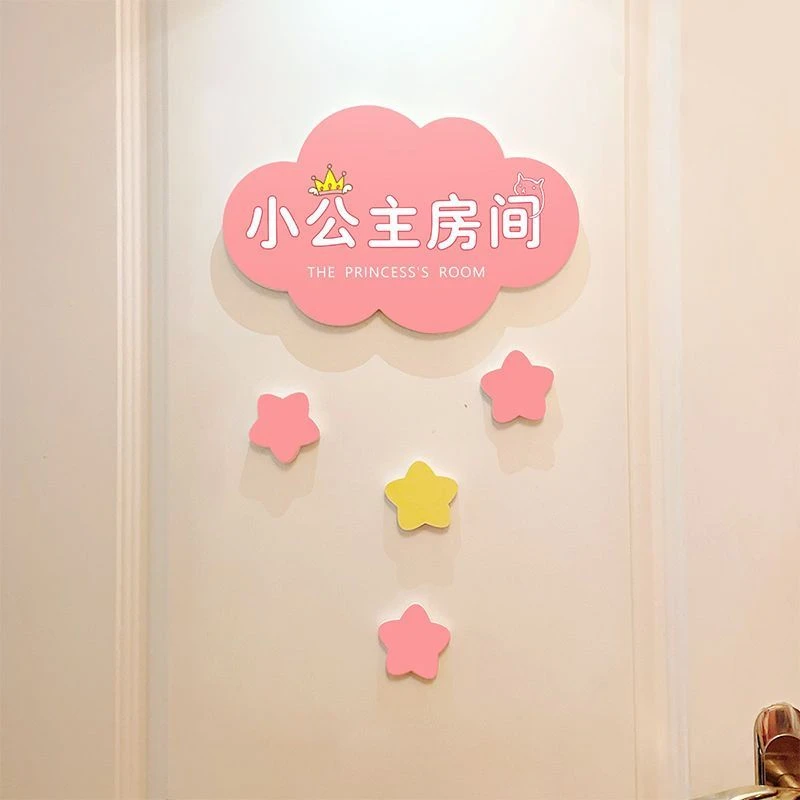 小公主房儿童房门贴饰女孩卧室门房间门牌门贴创意装饰3d立体墙贴