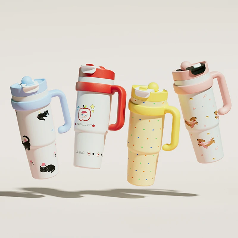 奇古堂巨无霸可爱大容量女保温杯便携吸管保冷冰霸杯车载喝水杯子