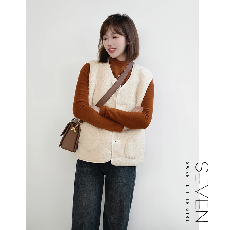 冬装上新②七七146小个子羊羔绒保暖双面叠穿马甲女款外套小美说