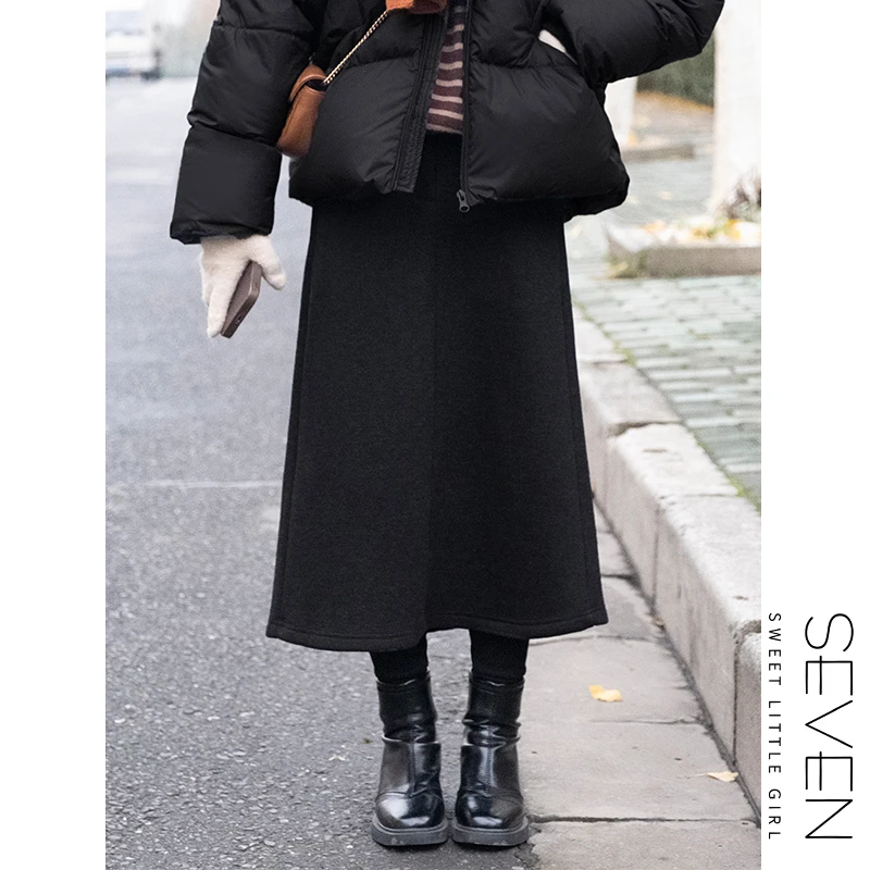 ②七七146小个子冬季加厚醋酸羊毛混纺毛呢半身裙女A字裙子小美说