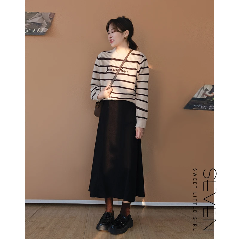 ②七七146小个子秋冬款加厚灯芯绒高腰遮胯显瘦鱼尾半身裙女小美说