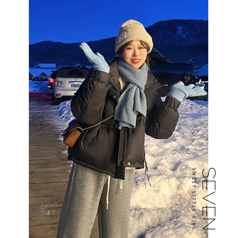 ②七七146小个子冬季保暖新国标90白鸭绒羽绒服短款外套女装小美说