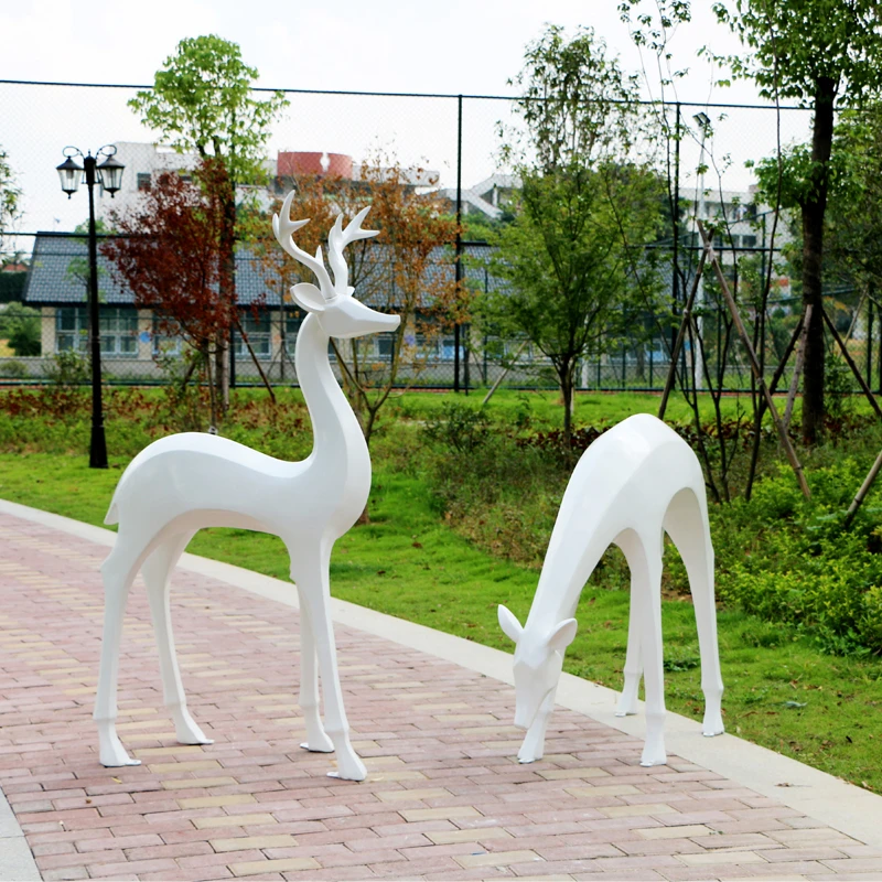 户外几何梅花鹿玻璃钢落地摆件抽象仿铜动物雕塑园林景观装饰品