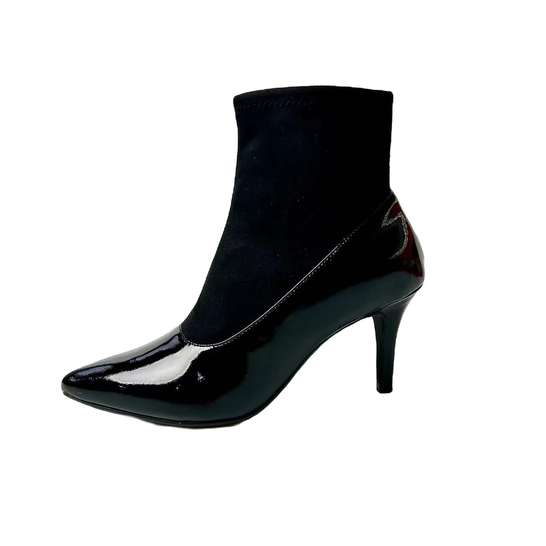 春季时尚简约女士黑色高跟瘦瘦靴气质百搭尖头单里绒里细跟弹力靴