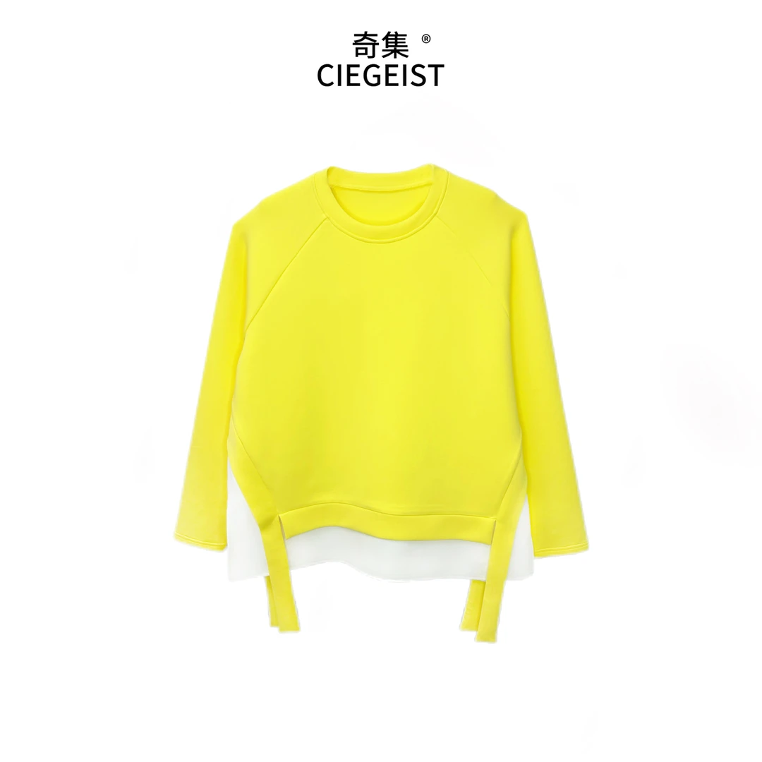 2025秋冬设计师款宽松大版时尚百搭拼接假两件长袖圆领卫衣S2024