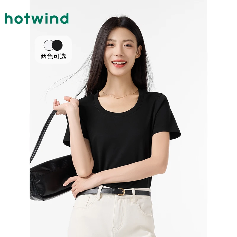 热风2024年夏季新款女士基础大领型短T恤F01W4273