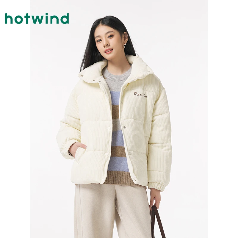 热风2024年冬季新款女士条绒立领棉服F07W4403