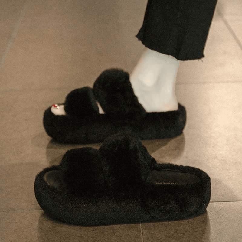 FAVMARTHA毛毛拖鞋女外穿2024秋冬新款简约爆款棉拖居家女士增高