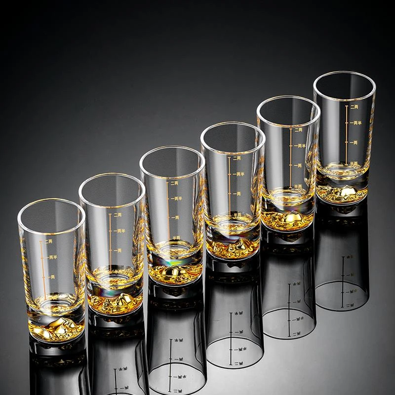 FAVMARTHA金山二两白酒杯带刻度套装家用高端玻璃酒杯100分酒器酒