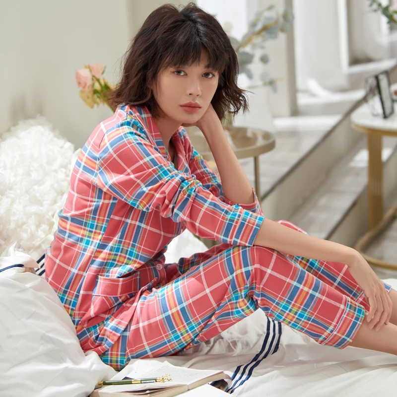 辉豹粉红色睡衣女春秋款纯棉长袖开衫中老年妈妈可外穿家居服套装