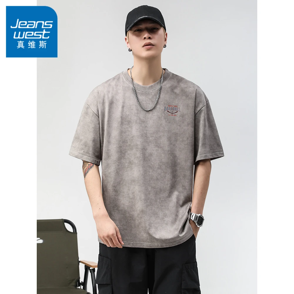真维斯美式清爽透气抗皱凉感体恤重磅潮牌夏美式男美式抗皱男士