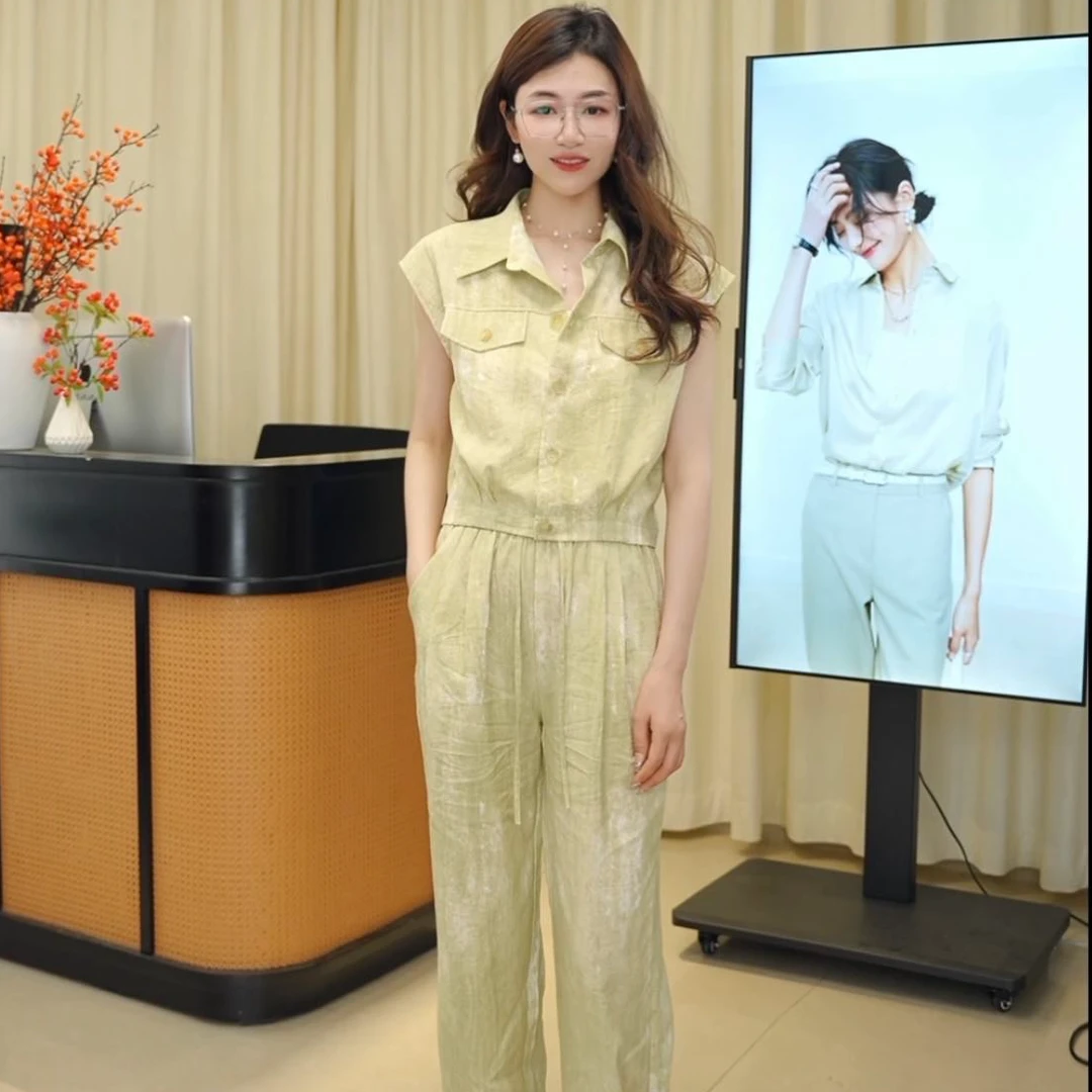 DANOULI/丹欧俪2024夏季休闲气质显瘦无袖宽松减龄轻奢套装24216