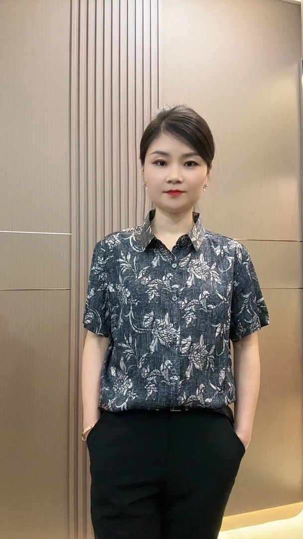 【金色牡丹】夏季男士翻领薄款桑蚕丝印花商务休闲透气吸汗宽松衬衫