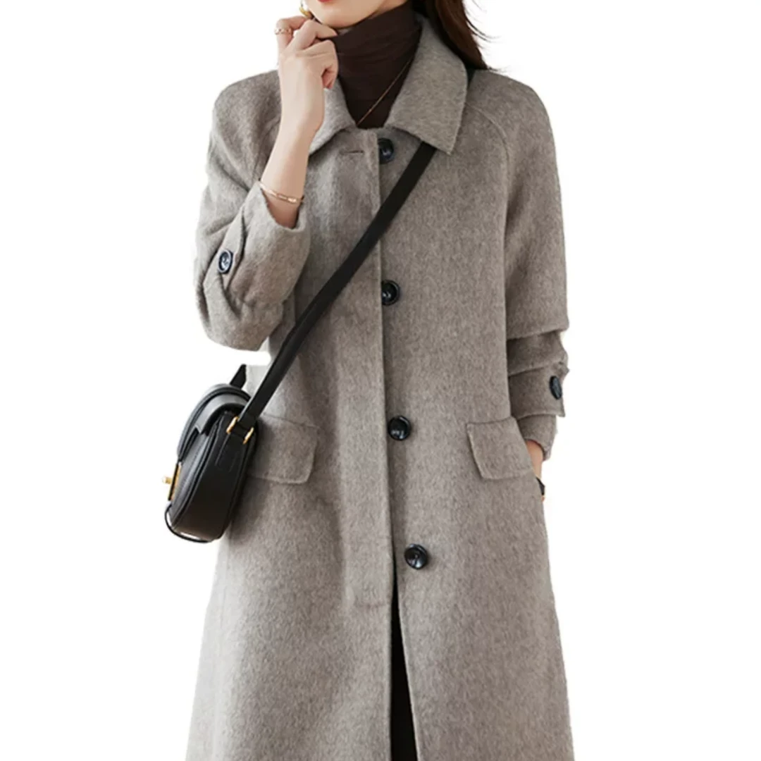 YY定制8601新款时尚气质中长款双面羊毛大衣女毛呢外套