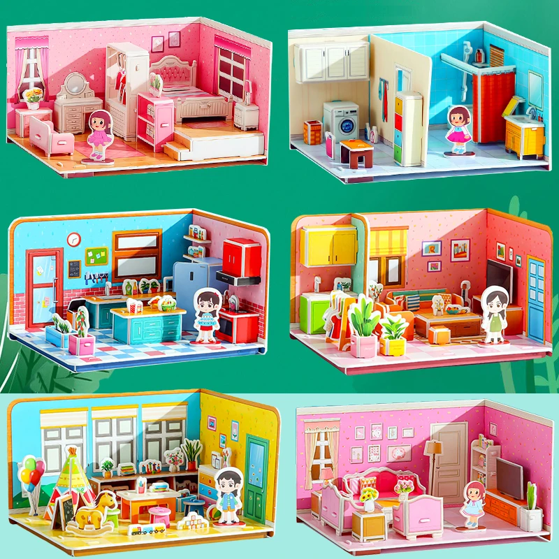 3d立体拼图儿童益智玩具diy拼装房子男女孩手工小屋模型公主房
