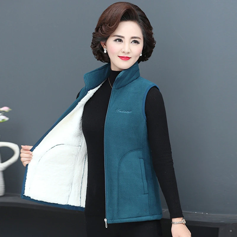 中老年马甲女背心加绒外套2022新款妈妈秋装宽松摇粒绒马褂外穿
