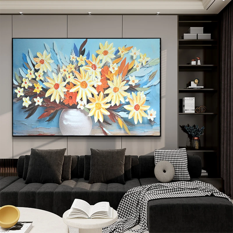 现代简约手工油画 高级感卧室床头挂画装饰画花瓶80120