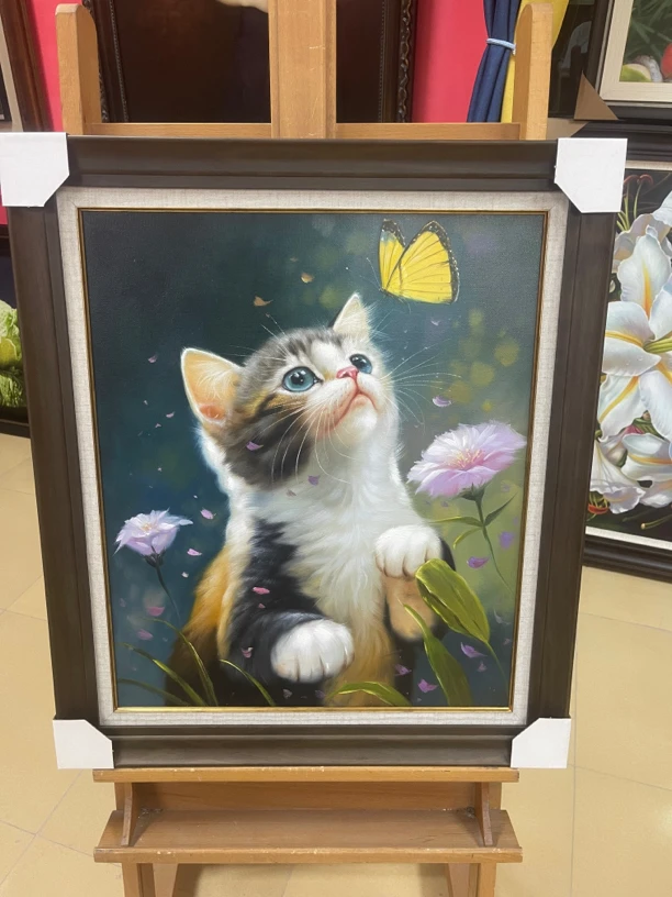 可爱的小猫咪/尺寸:50X60CM手绘油画手绘油画文艺立体方形单幅