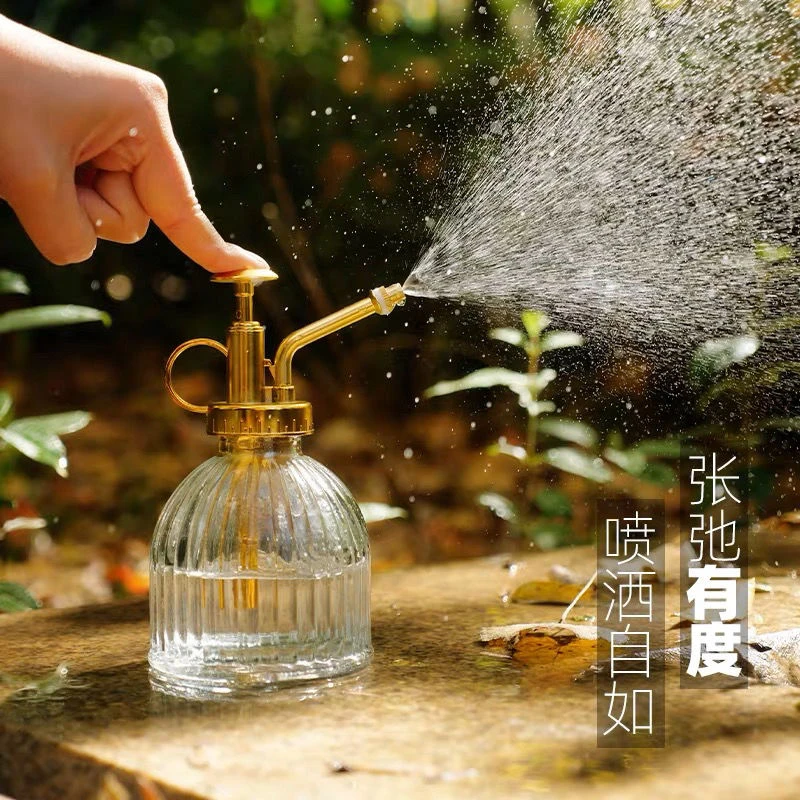 新款复古园艺家用浇花消毒玻璃壶多肉水壶精致小喷壶浇水壶ins风