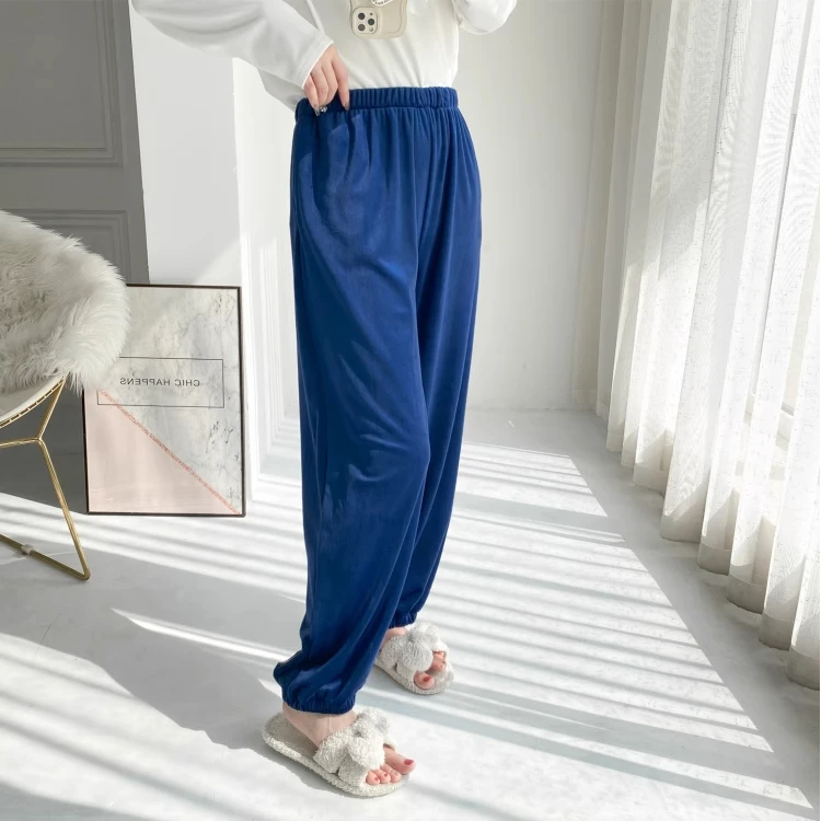 天鹅绒睡裤秋冬加厚大码简约胖MM宽松珊瑚绒休闲百搭家居长裤男女